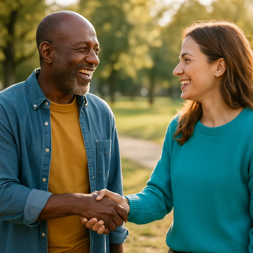Two people meeting at a local park — genuinely local Derbyshire dating
