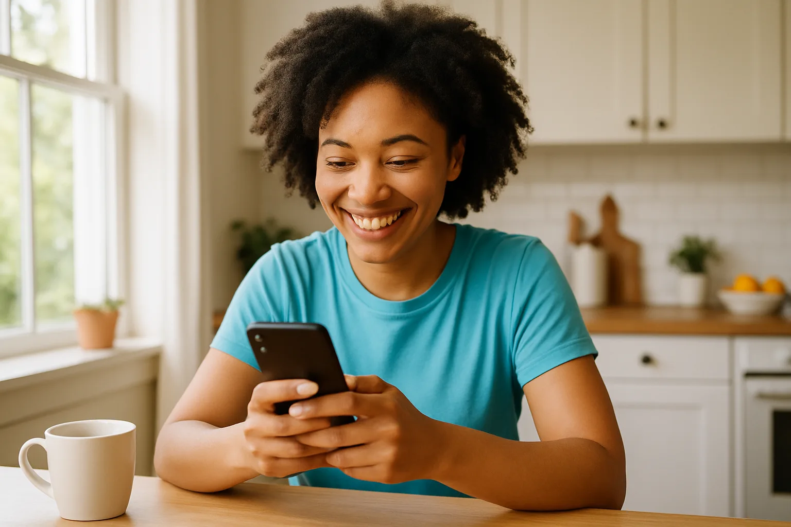 Person smiling while messaging on a smartphone — start dating in Derbyshire